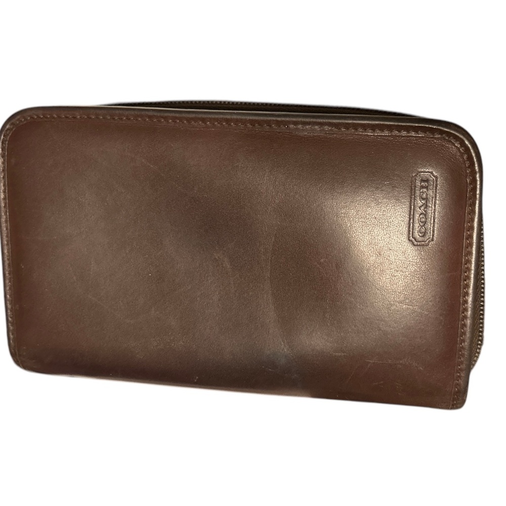 Coach Brown Leather Zip Clutch Wristlet